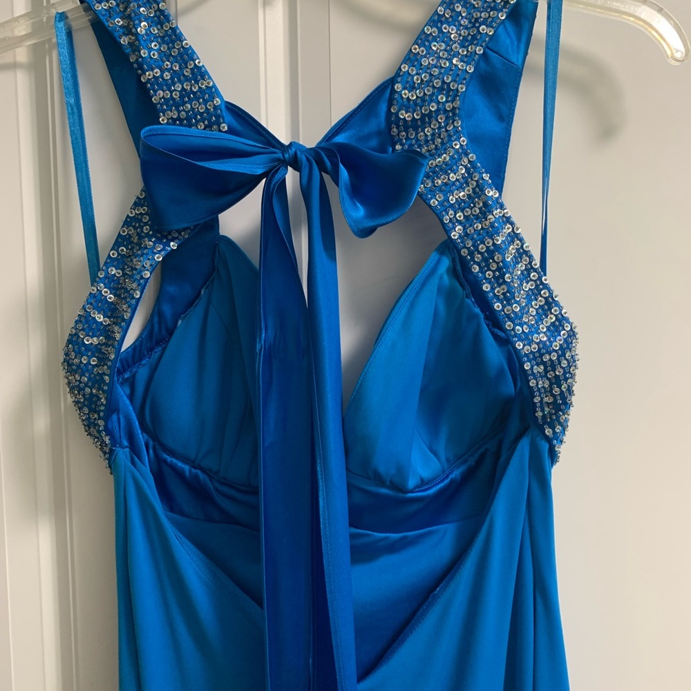 Cache long dress, halter with tie in back, Sexy, Prom, Bridesmaid, embellished